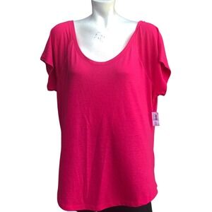 Hot Pink‎ Scoop Neck Short Sleeve Top Casual Everyday Comfortable
